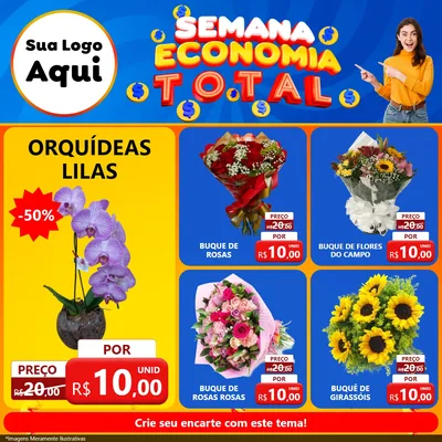 Modelo de Rede Social para Feed Facebook com o tema Semana Economia Total para Floricultura e jardim