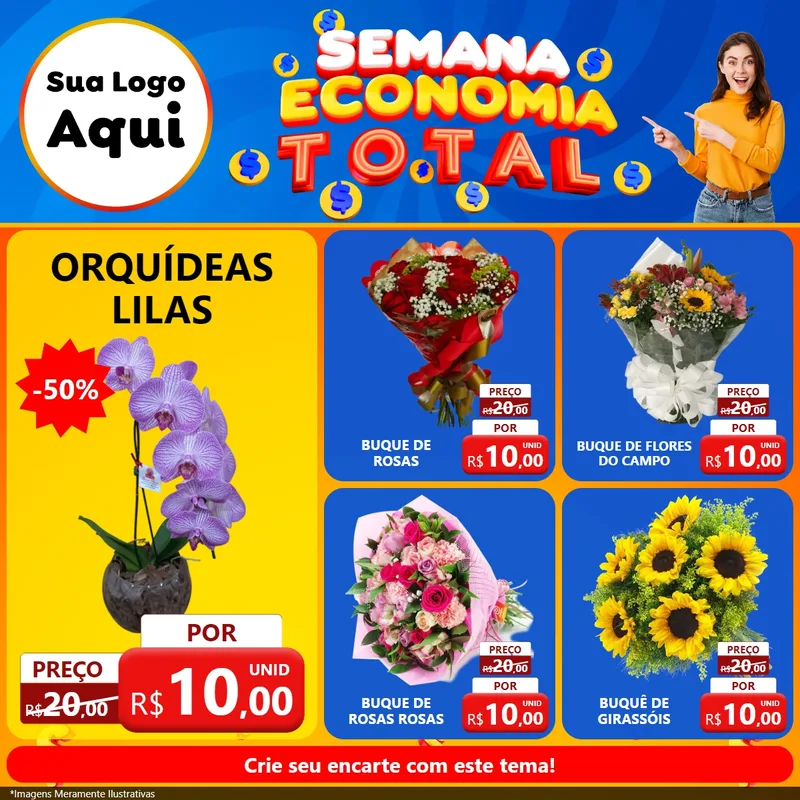 Modelo de Rede Social para Feed Facebook com o tema Semana Economia Total para Floricultura e jardim