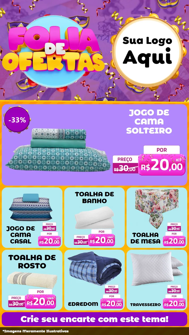 Modelo de Rede Social para Stories com o tema Folia de Ofertas para Cama, Mesa e Banho
