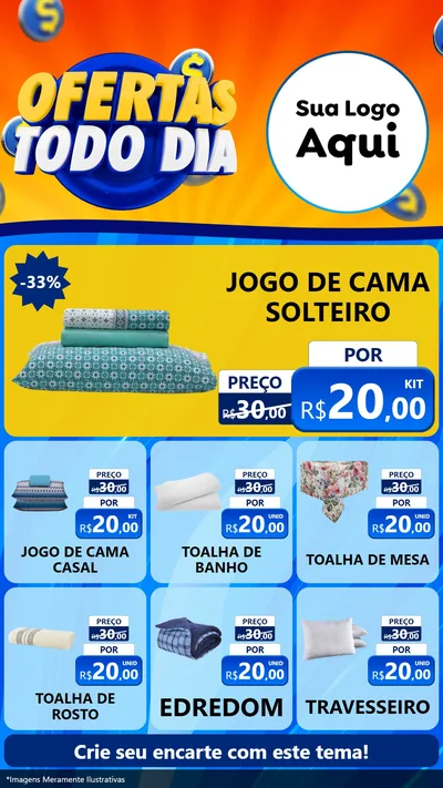 Modelo de Rede Social para Stories com o tema Ofertas Todo Dia para Cama, Mesa e Banho