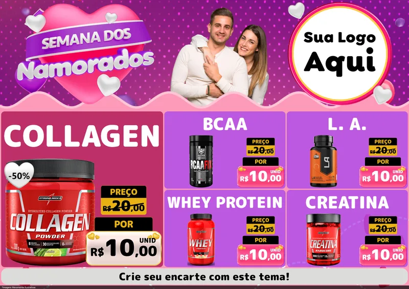 Modelo de Encarte para Encarte A4 Horizontal com o tema Semana dos Namorados para Suplementos alimentares