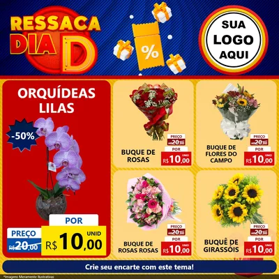 Modelo de Rede Social para Feed Facebook com o tema Ressaca Dia D para Floricultura e jardim