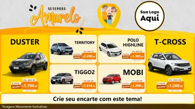 Modelo de TV para TV Horizontal com o tema Setembro Amarelo para Concessionaria de Carros