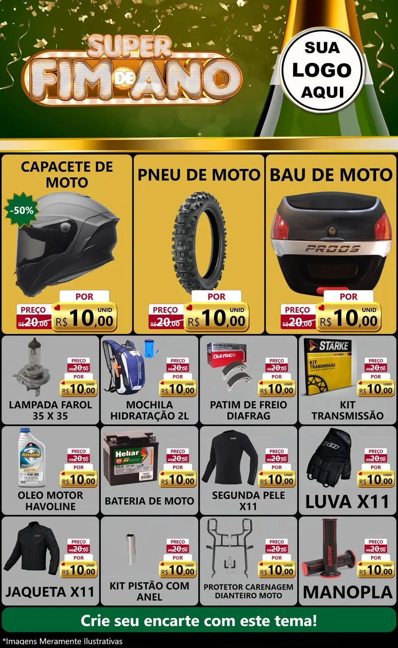 Modelo de Encarte para Encarte Grande com o tema Super Fim de Ano para Moto peças