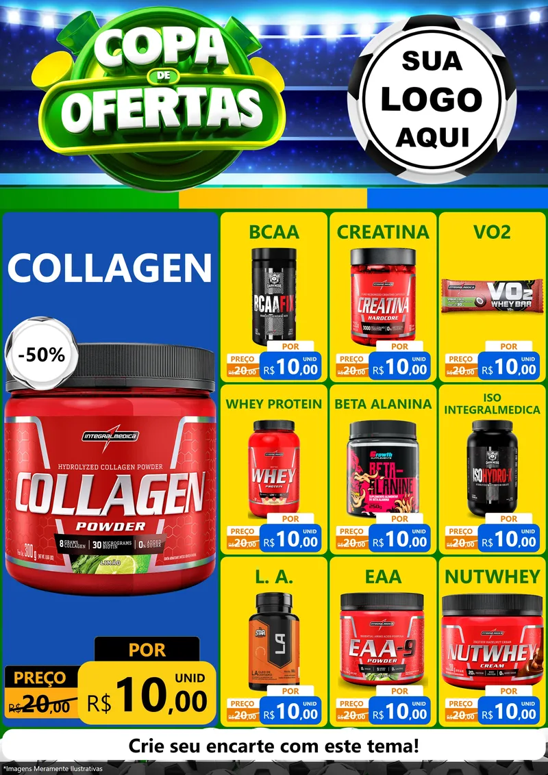 Modelo de Encarte para Encarte A4 Vertical com o tema Copa de Ofertas para Suplementos alimentares