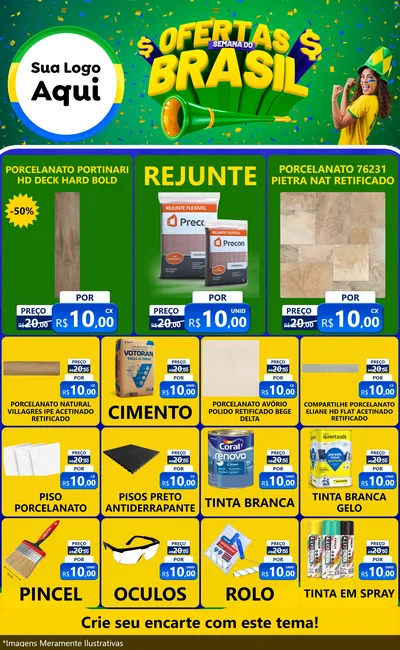 Modelo de Encarte para Encarte Grande com o tema Ofertas Semana do Brasil para Pisos e revestimentos