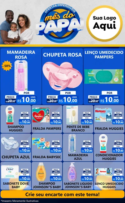 Modelo de Encarte para Encarte Grande com o tema Ofertas Imperdíveis Mês Do Papai para Bebês