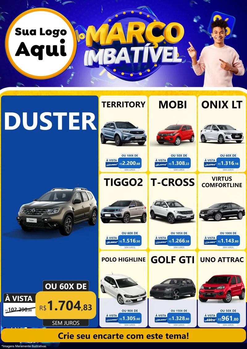 Modelo de Encarte para Encarte A4 Vertical com o tema Março Imbatível para Concessionaria de Carros