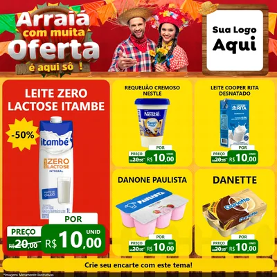 Modelo de Rede Social para Feed Facebook com o tema Arraiá Com Muita Oferta - É Aqui Sô! para Frios e Laticínios