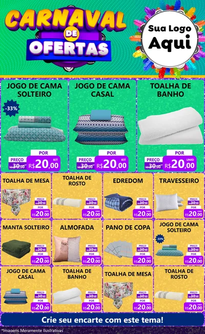 Modelo de Encarte para Encarte Grande com o tema Carnaval de Ofertas para Cama, Mesa e Banho