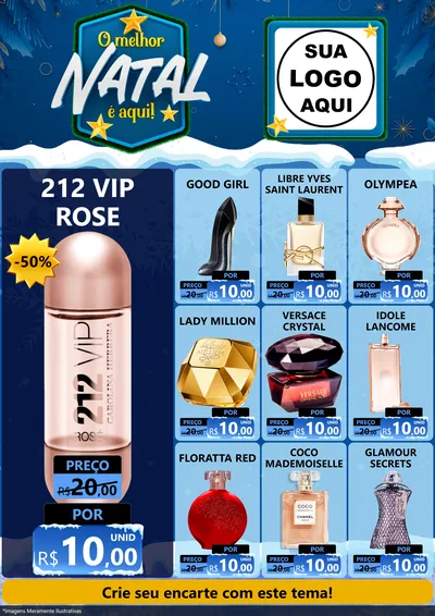 Modelo de Encarte para Encarte A4 Vertical com o tema O Melhor Natal É Aqui! para Perfumes