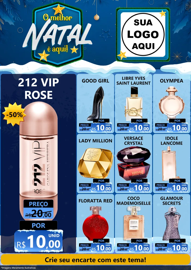 Modelo de Encarte para Encarte A4 Vertical com o tema O Melhor Natal É Aqui! para Perfumes