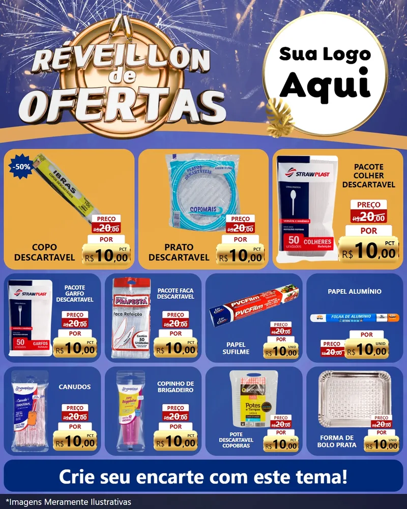 Modelo de Rede Social para Feed Instagram com o tema Réveillon de Ofertas para Embalagens