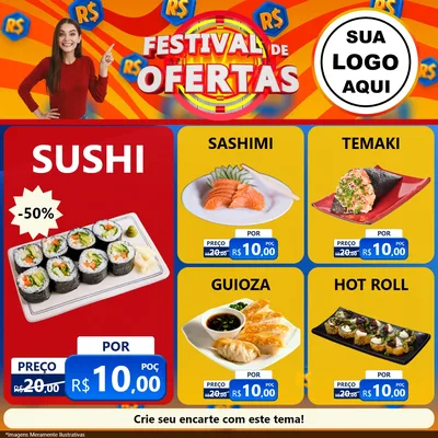 Modelo de Rede Social para Feed Facebook com o tema Festival de Ofertas para Comida japonesa
