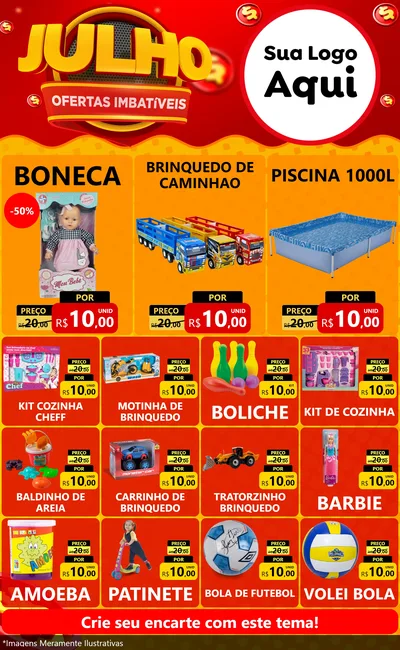 Modelo de Encarte para Encarte Grande com o tema Julho Ofertas Imbatíveis para Brinquedos