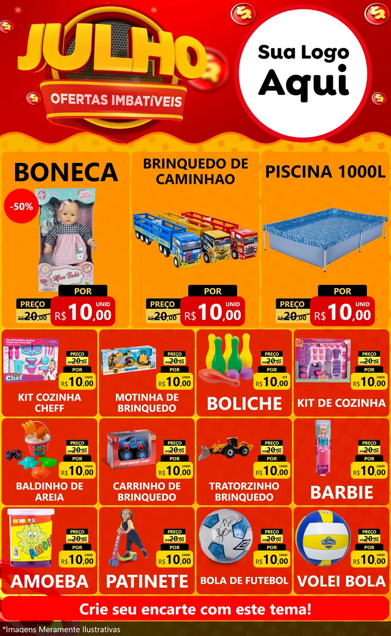 Modelo de Encarte para Encarte Grande com o tema Julho Ofertas Imbatíveis para Brinquedos