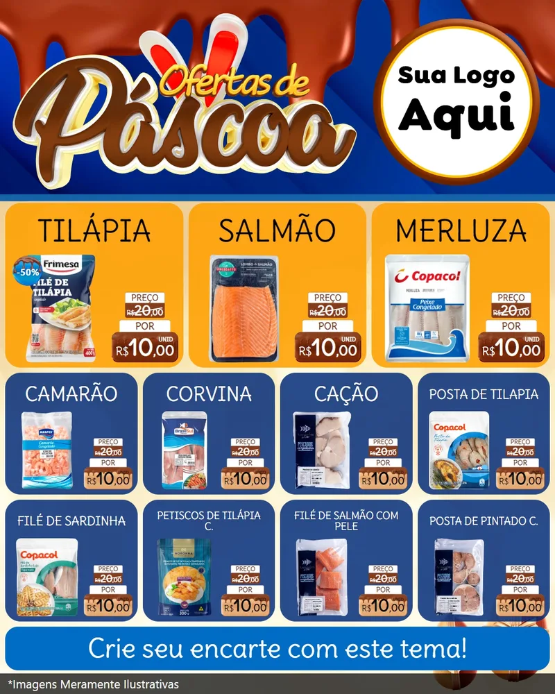 Modelo de Rede Social para Feed Instagram com o tema Ofertas de Páscoa para Peixaria