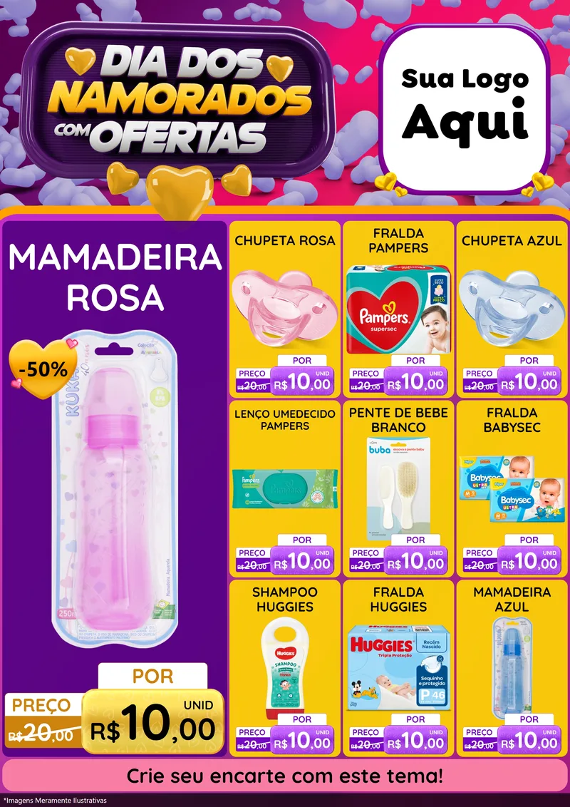 Modelo de Encarte para Encarte A4 Vertical com o tema Dia Dos Namorados Com Ofertas para Bebês