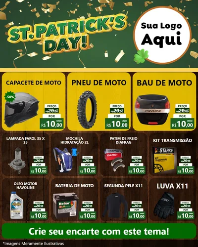 Modelo de Rede Social para Feed Instagram com o tema St Patriks Day para Moto peças