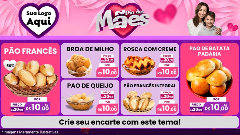Modelo de TV para TV Horizontal com o tema Dia das Mães para Padaria