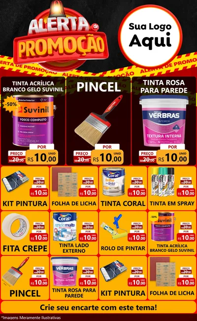Modelo de Encarte para Encarte Grande com o tema Alerta de Promoção para Tintas e Ferramentas