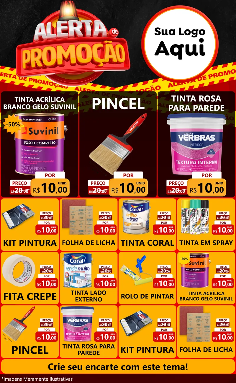 Modelo de Encarte para Encarte Grande com o tema Alerta de Promoção para Tintas e Ferramentas