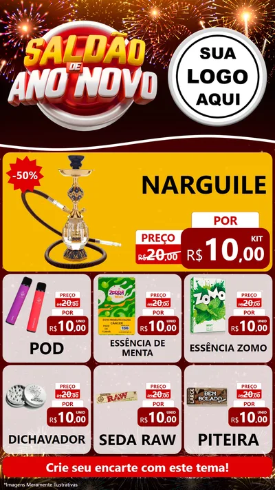 Modelo de Rede Social para Stories com o tema Saldão de Ano Novo para Tabacaria