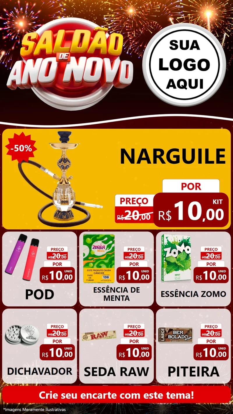 Modelo de Rede Social para Stories com o tema Saldão de Ano Novo para Tabacaria