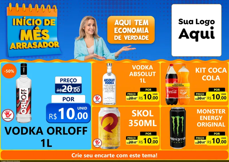 Modelo de Encarte para Encarte A4 Horizontal com o tema Início de Mês Arrasador para Distribuidora de bebidas
