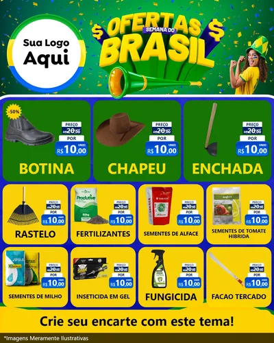 Modelo de Rede Social para Feed Instagram com o tema Ofertas Semana do Brasil para Agropecuária