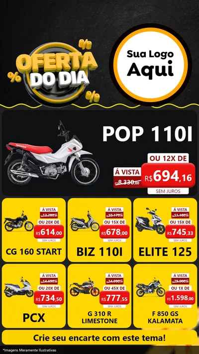 Modelo de Rede Social para Stories com o tema Oferta Do Dia para Concessionaria de Motos