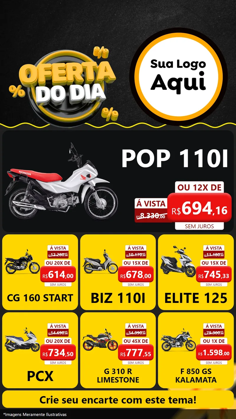 Modelo de Rede Social para Stories com o tema Oferta Do Dia para Concessionaria de Motos