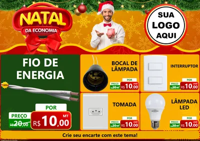 Modelo de Encarte para Encarte A4 Horizontal com o tema Natal da Economia para Materiais Elétricos