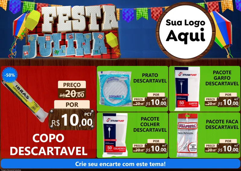Modelo de Encarte para Encarte A4 Horizontal com o tema Festa Julina para Embalagens