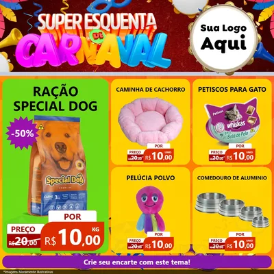 Modelo de Rede Social para Feed Facebook com o tema Super Esquenta de Carnaval para Pet Shop