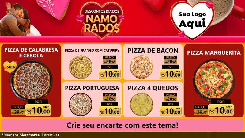 Modelo de TV para TV Horizontal com o tema Descontos Dia dos Namorados para Pizzaria