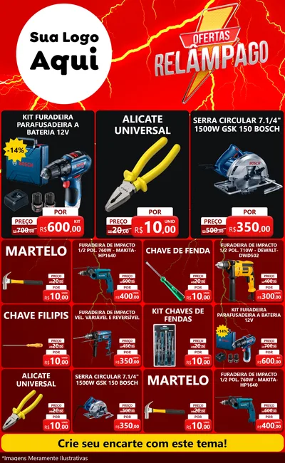 Modelo de Encarte para Encarte Grande com o tema Ofertas Relâmpago para Maquinas e Ferramentas
