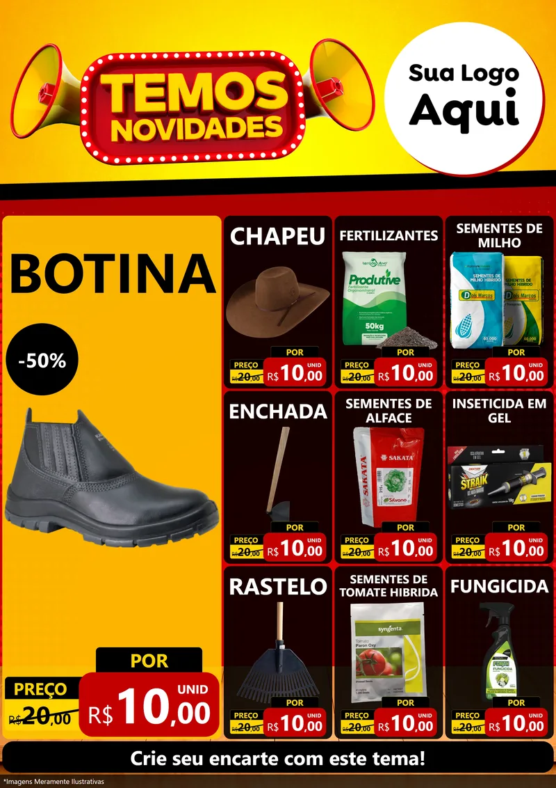 Modelo de Encarte para Encarte A4 Vertical com o tema Temos Novidades para Agropecuária