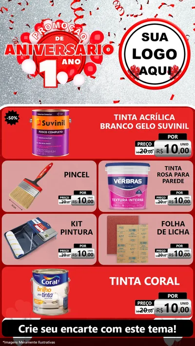 Modelo de TV para TV Vertical com o tema Promoção de Aniversário - 1 Ano para Tintas e Ferramentas