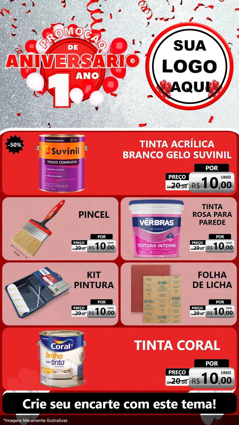 Modelo de TV para TV Vertical com o tema Promoção de Aniversário - 1 Ano para Tintas e Ferramentas