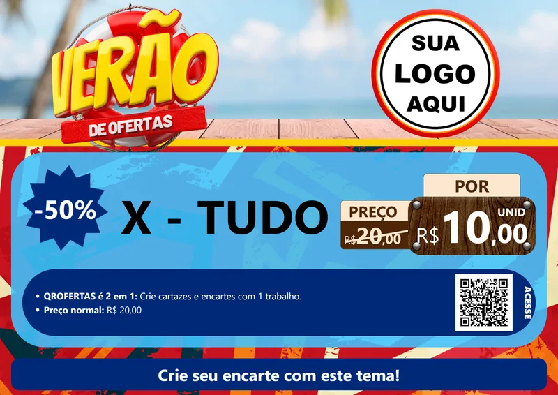 Modelo de Cartaz para Cartaz A4 Horizontal com o tema Verão de Ofertas para Hamburgueria