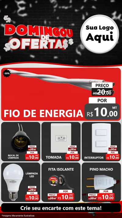 Modelo de Rede Social para Stories com o tema Domingou de Ofertas para Materiais Elétricos