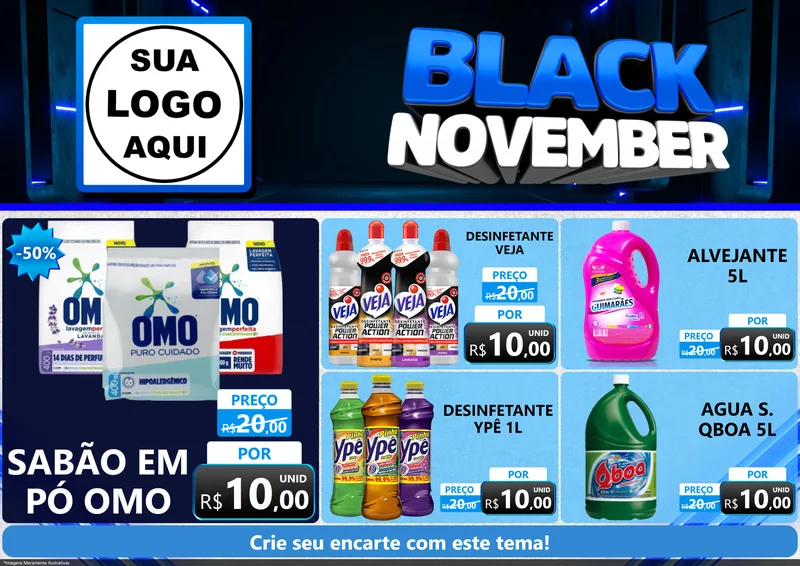 Modelo de Encarte para Encarte A4 Horizontal com o tema Black November para Produtos de Limpeza
