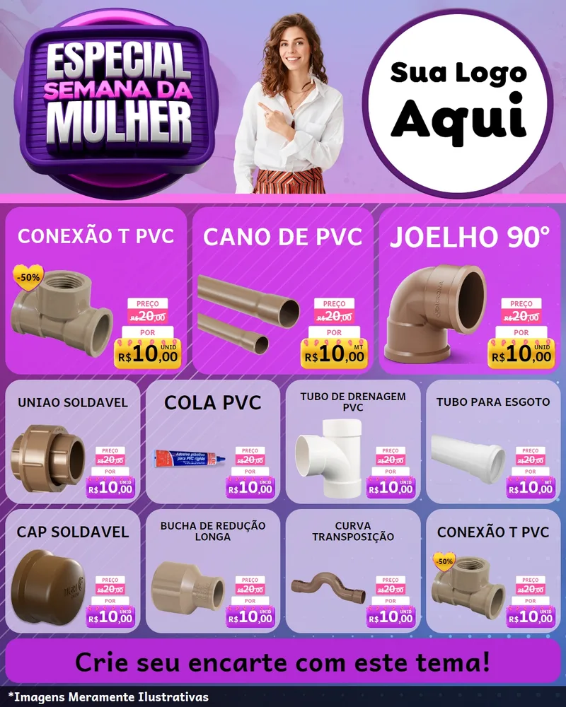 Modelo de Rede Social para Feed Instagram com o tema Especial Semana da Mulher para Tubos e conexões