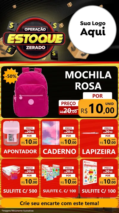 Modelo de Rede Social para Stories com o tema Operação Estoque Zerado para Papelaria