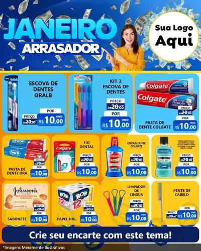 Modelo de Rede Social para Feed Instagram com o tema Janeiro Arrasador para Higiene Pessoal