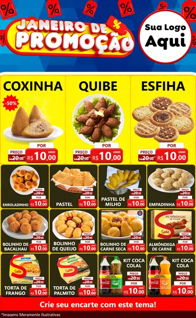 Modelo de Encarte para Encarte Grande com o tema Janeiro de Promoção para Salgadaria