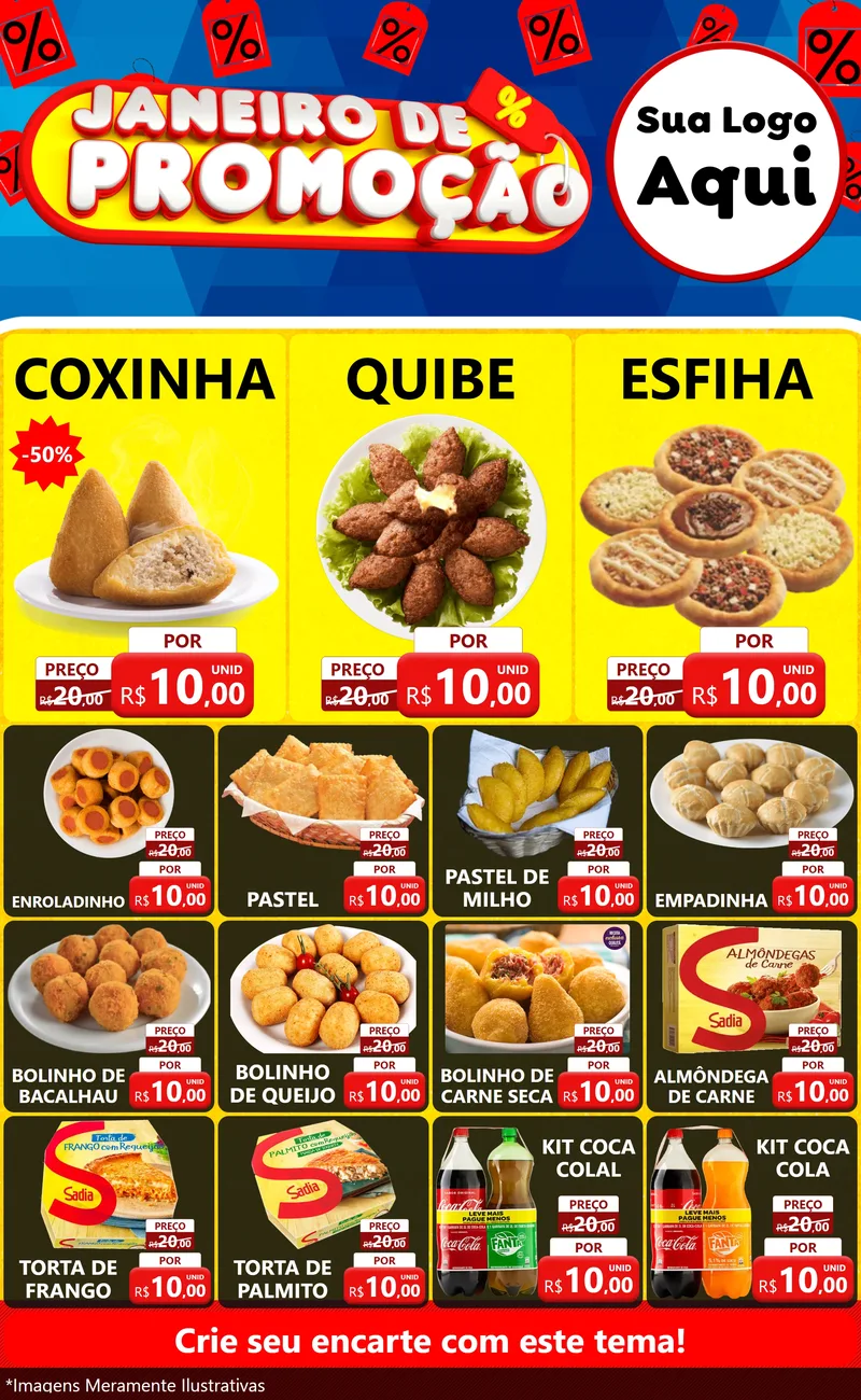 Modelo de Encarte para Encarte Grande com o tema Janeiro de Promoção para Salgadaria