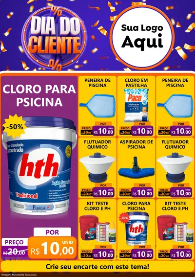 Modelo de Encarte para Encarte A4 Vertical com o tema Dia do Cliente para Produtos para Piscina