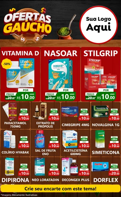 Modelo de Encarte para Encarte Grande com o tema Ofertas Dia do Gaúcho para Farmácia
